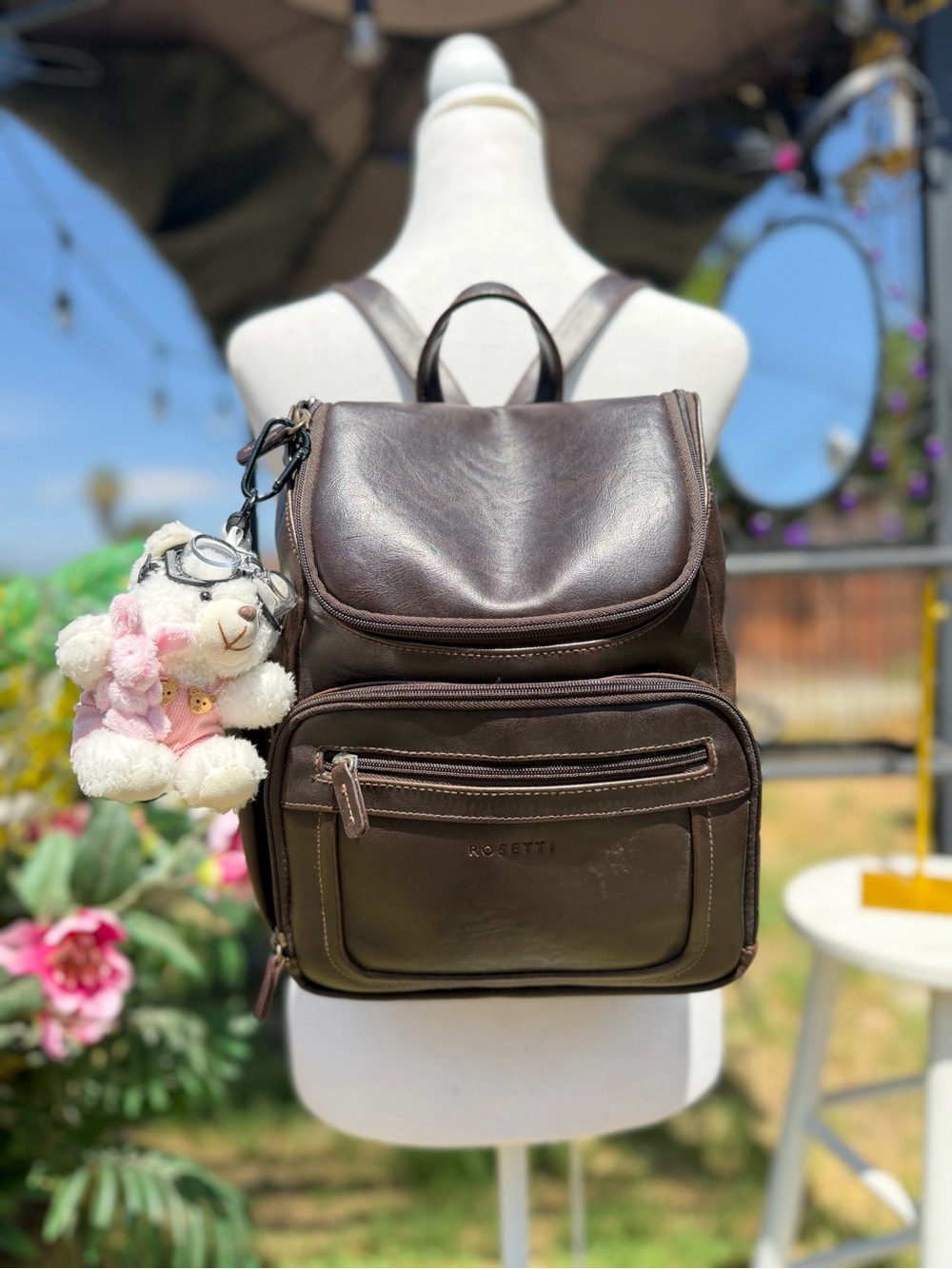 Rosetti Brown Leatherette Mini Backpack with Front Zips